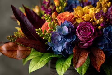 Vibrant Floral Arrangement with Roses and Hydrangeas.