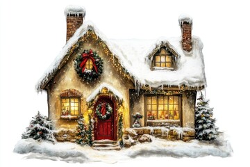 Fototapeta premium Christmas Village House christmas house snow-covered.