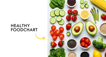 Fresh healthy food chart with assorted fruits and vegetables