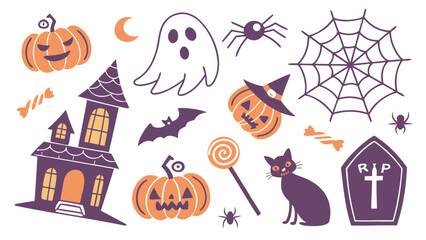 Halloween party design, and spooky decorations Fun cartoon vector collection