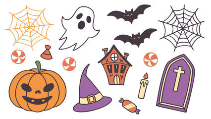Fototapeta premium Halloween party design, and spooky decorations Fun cartoon vector collection