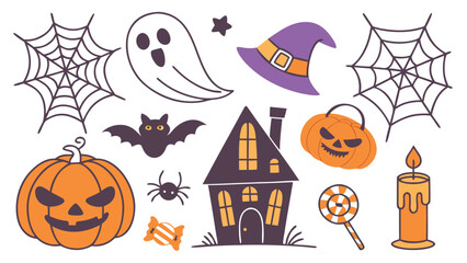 Halloween party design, and spooky decorations Fun cartoon vector collection