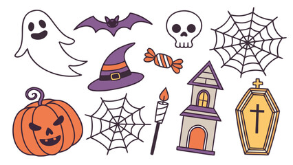 Halloween party design, and spooky decorations Fun cartoon vector collection