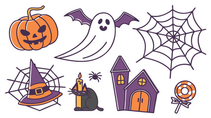 Halloween party design, and spooky decorations Fun cartoon vector collection