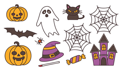 Halloween party design, and spooky decorations Fun cartoon vector collection