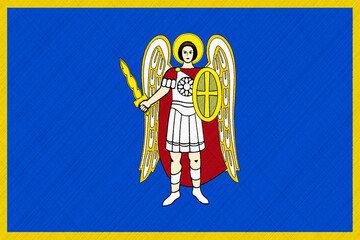 The official flag of the capital of Ukraine, Kyiv, on fabric texture. Conceptual collage. Illustration