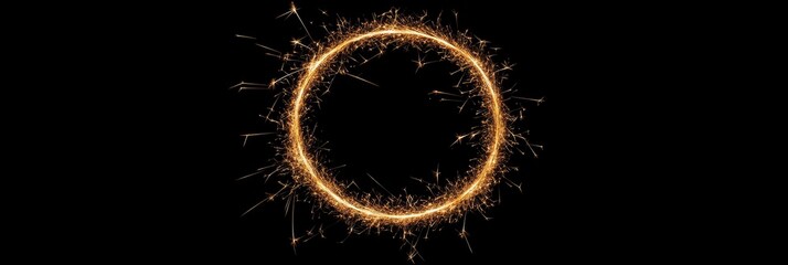 Sparkling Circle Light Frame - Glowing gold sparkler circle on black background, perfect for celebration or invitation design