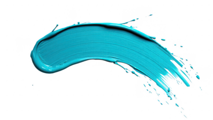 Vibrant turquoise paint stroke isolated on transparent background for artistic design