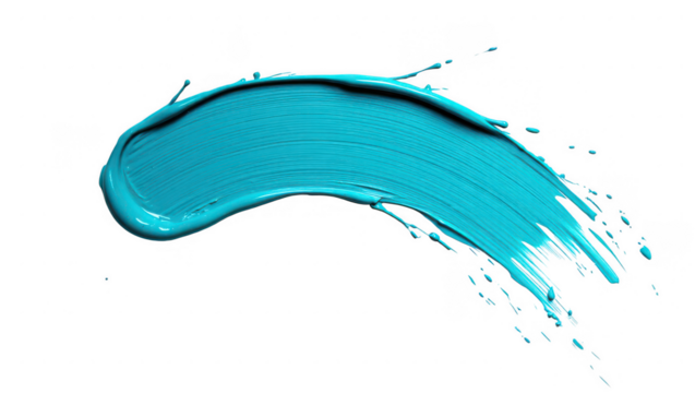 Vibrant turquoise paint stroke isolated on transparent background for artistic design