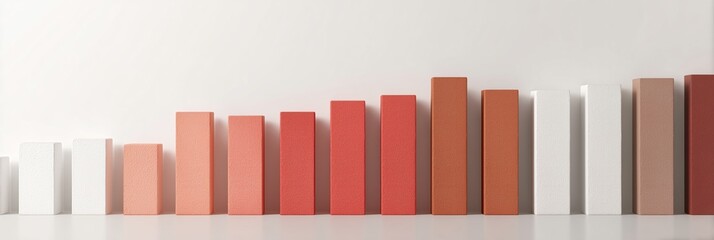 Colorful blocks arranged in an ascending pattern on a light background showcasing a gradual increase in height and depth