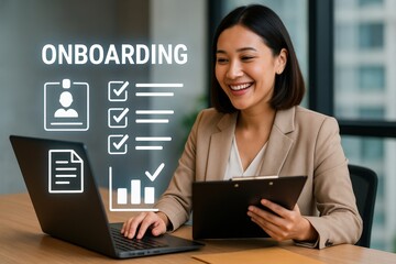 Effective onboarding strategies for new employees corporate office infographic professional environment close-up view engagement and productivity enhancement
