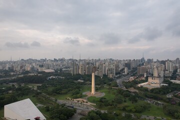 Skyline view of Sao Paulo showcasing the Obelisk in Ibirapuera Park