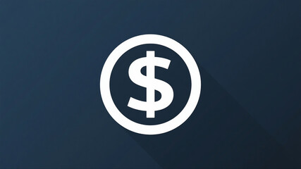 White dollar sign within a circle on a dark blue background. The design is minimalist, conveying concepts of money, finance, and currency.