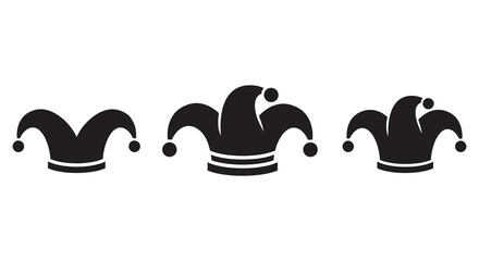 Three black jester hats displayed in a simple minimalist silhouette