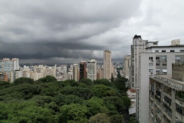 Cloudy skies over the urban landscape of Sao Paulo, Brazil