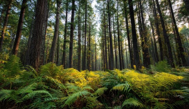 Lush forest floor bathed in sunlight