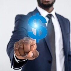 Businessman touches dollar sign