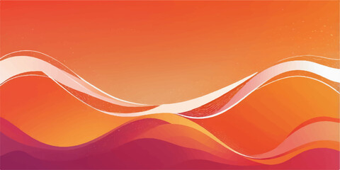 Colorful waves flow across the abstract orange background, a vibrant illustration of a curved line pattern