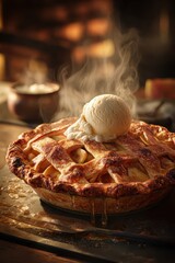 Warm Apple Pie with Vanilla Ice Cream - A Delicious Dessert.