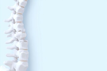 3D human spine model with vertebrae and discs on light blue background. Anatomical visualization for medical education and chiropractic science.
