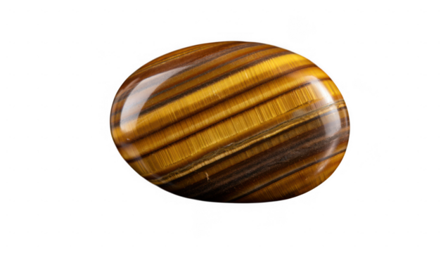 Tigers eye gemstone isolated on transparent background with golden brown hues