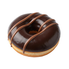Obraz premium Chocolate frosted donut with decorative drizzle on white background 