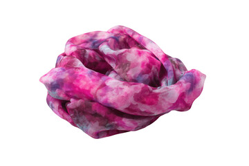 Pink and purple floral patterned silk scarf, loosely draped, isolated on transparent background. background removed