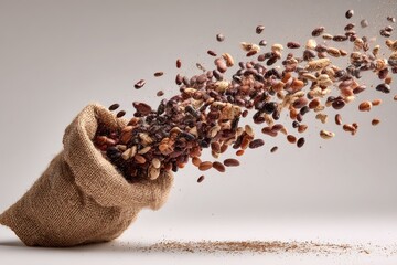 Seeds Spilling from Burlap Sack - A Burst of Natural Abundance.