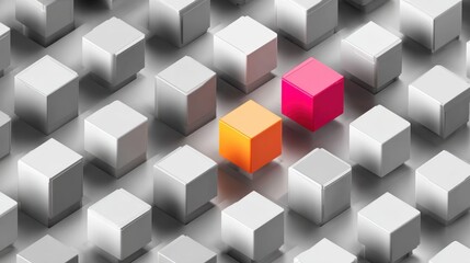 Obraz premium Two colored cubes stand out in a grid of many