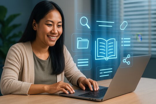 Engaging online learning experience for students home office digital interaction bright environment close-up perspective educational technology insights