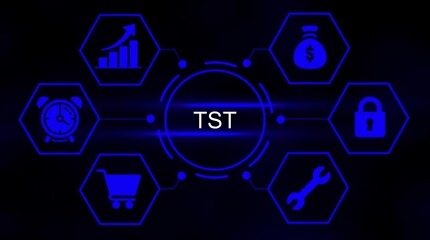 Business growth strategy icons financial success security time management shopping cart wrench tool concept digital network - Powered by Adobe