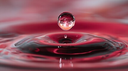 Red water droplet impacting surface