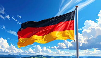 German flag waving in a beautiful sky