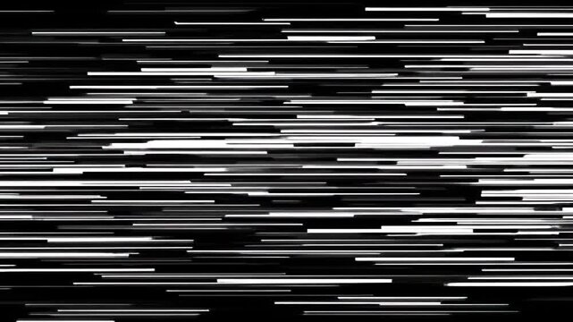 An abstract monochrome artwork featuring a dynamic display of white streaks against a dark field