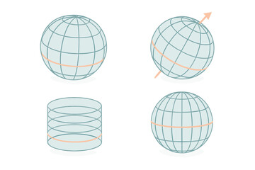 Isometric Globe Grid. Isometric vector illustration set meridian longitude latitude grid: abstract globe grid mesh, tilted axis