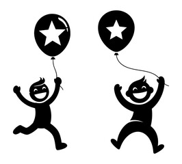 Vector art of two happy kids holding star balloons, celebrating with joy and excitement