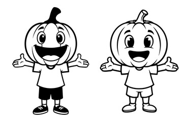 Vector art of pumpkin character with happy expression, cute and friendly design for autumn