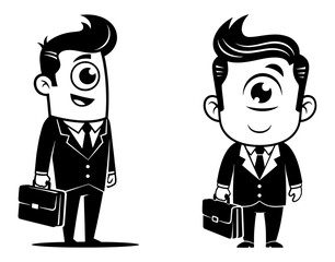 Vector art of two cartoon businessman with one eye carrying briefcase