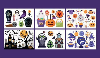 Spooky halloween clipart collection spooky icons pumpkins ghosts bats and more