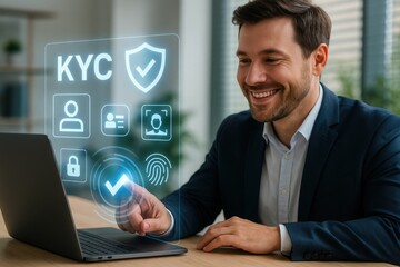 Digital kyc verification process in modern business office environment visual content professional perspective transformation and security