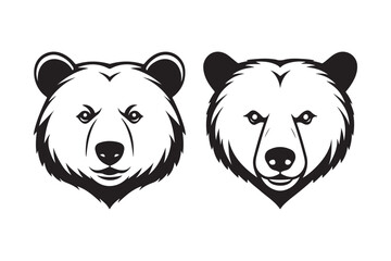 Two stylized bear heads facing forward in black and white