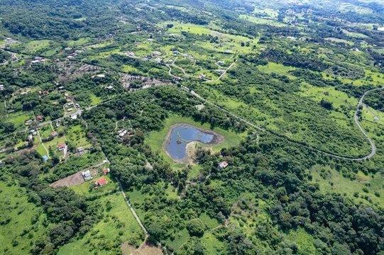 Laguna de carrizalillos in the magical town of Comala in the state of Colima, view of the volcano of fire from the slopes of the volcano in suchitlan.