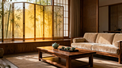 Fototapeta premium Traditional Cultural Chinese Living Room with Scenic Accents