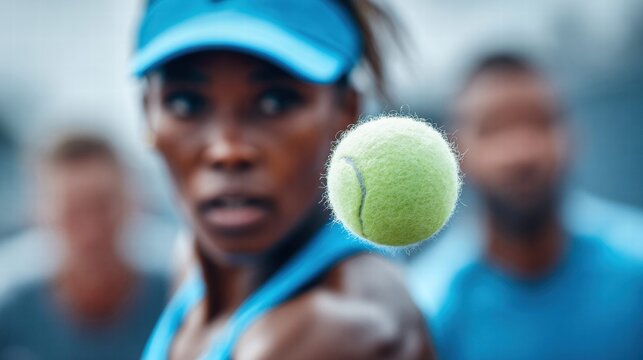 Tennis player focused on the game with a tennis ball in mid-air - Powered by Adobe