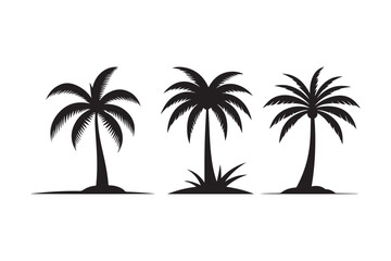 Three silhouette palm trees on a white background