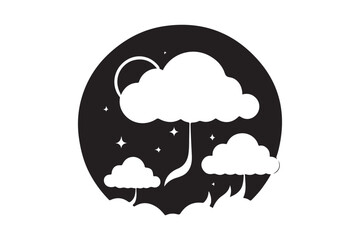 Whimsical night sky with clouds moon and stars