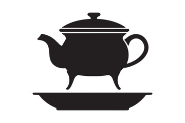 Silhouette of a vintage teapot on a saucer