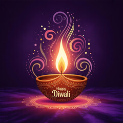 "Festival of Lights: Shimmering Diya Artwork – Happy Diwali"