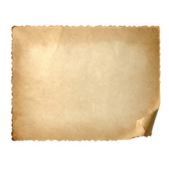 Aged parchment paper with torn edges, a rectangular piece on a simple background.