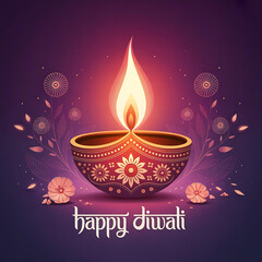 "Festival of Lights: Shimmering Diya Artwork – Happy Diwali"
